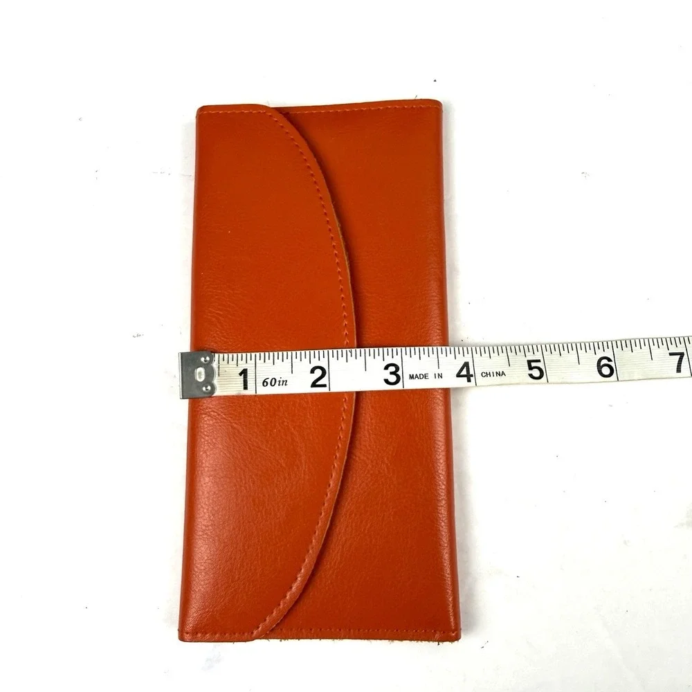 Mongolian Leather‎ Wallet Handmade Burnt Orange Leather Organizer Trifold New